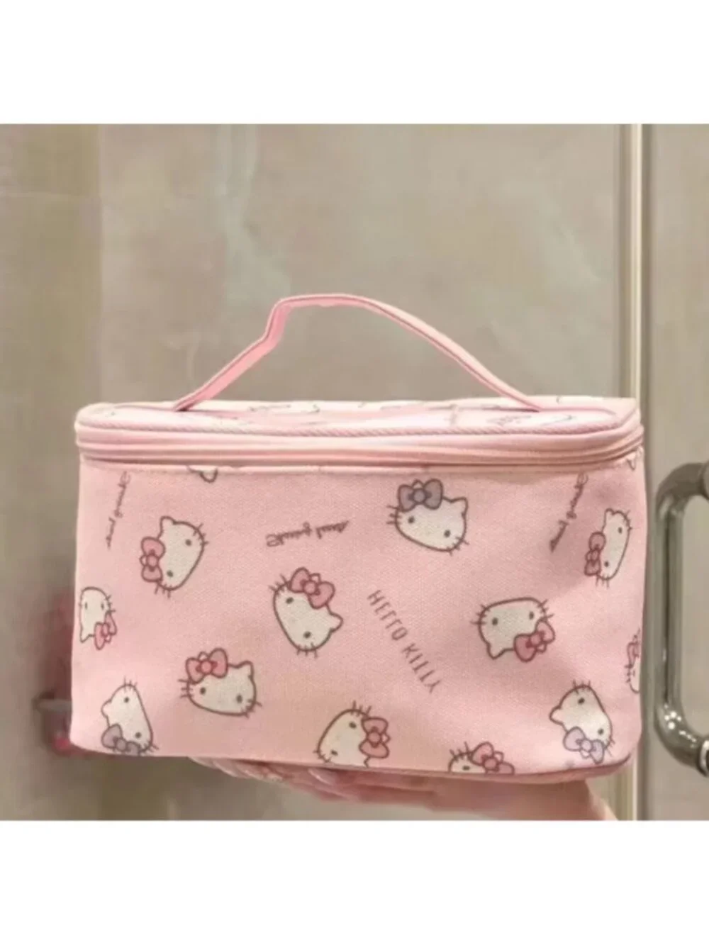 Hello Kitty Pink Makeup Bag Cosmetic Organizer Travel Toiletry Case w/ Handle